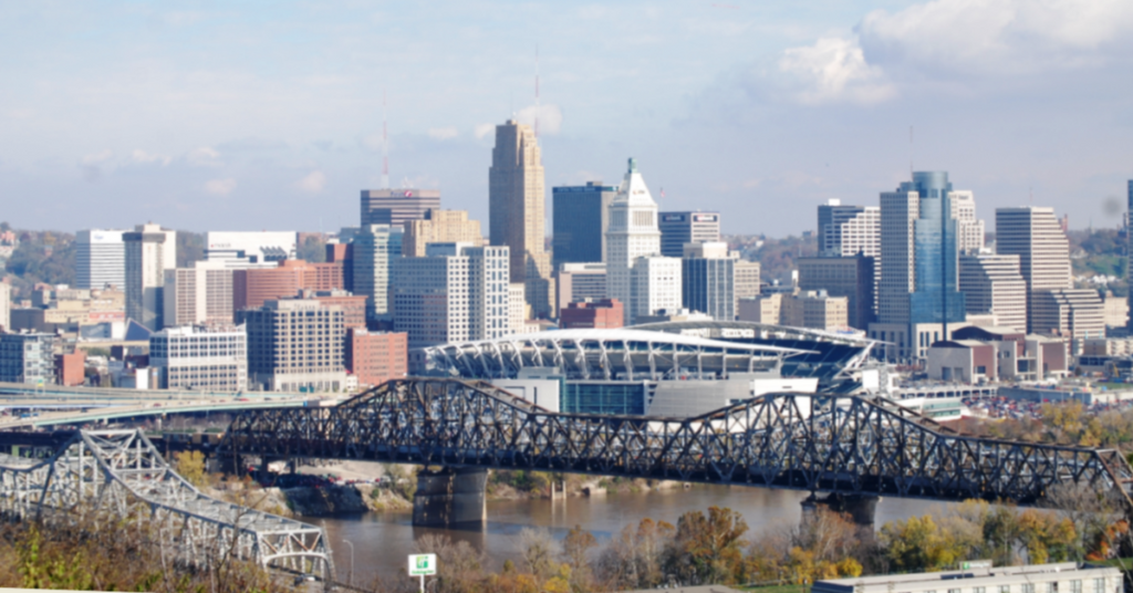 Cincinnati riverfront and skyline - life and health insurance brokers Cincinnati