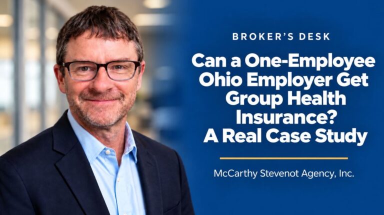 Ted Stevenot featured in a Broker’s Desk graphic about whether a one-employee Ohio employer can get group health insurance