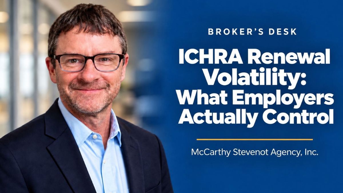 Ted Stevenot featured in a Broker’s Desk graphic about ICHRA renewal volatility and what employers actually control
